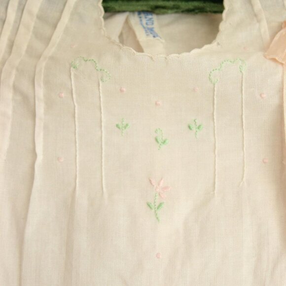 Vintage 1950s 1960s Baby Dress, Handmade Embroidered Pink Linen Little Girls - Picture 3 of 10